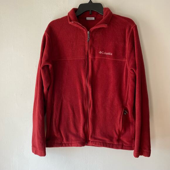 Columbia Red Fleece Zip Up Jacket SZ L Mock Neck‎ Soft Outdoors Hiking Camping - Picture 1 of 9